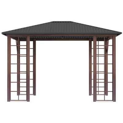 Outsunny 10' X 12' Hardtop Gazebo, Metal Roof Gazebo Canopy With Wood Grain Metal Frame For Garden, Patio, Backyard, Deck, Porch - Image 3