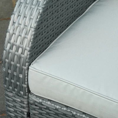 Outsunny 6-PCs Patio Furniture Sets Outdoor Wicker Sofa Set Rattan Recline Single Chair Conversation Set, Ottomans, Table Cushions - Image 6