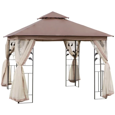 Outsunny 10' X 10' Outdoor Patio Gazebo Canopy With 2-Tier Polyester Roof, Mesh Netting Sidewalls, And Steel Frame - Image 7