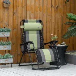 Outsunny XL Oversize Zero Gravity Recliner, Padded Patio Lounger Chair, Folding Chair With Adjustable Backrest, Cup Holder And Headrest For Backyard, Poolside, Lawn
