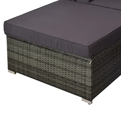 Outsunny 5 Piece Patio Wicker Furniture Set, Outdoor Sectional Sofa Set Rattan Conversation Sets With Tempered Glass Tabletop Coffee Table And Ottoman For Garden, Balcony, Backyard - Image 3