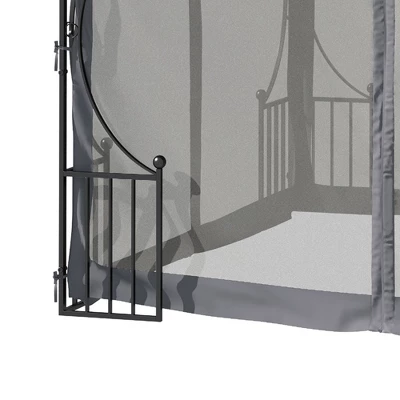 Outsunny 10' X 10' Patio Gazebo Canopy Outdoor Pavilion With Mesh Netting SideWalls, 2-Tier Polyester Roof, & Steel Frame, Dark Gray - Image 5