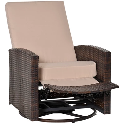 Outsunny Patio PE Rattan Wicker Recliner Chair With 360° Swivel, Soft Cushion, Lounge Chair For Patio, Garden, Backyard - Image 3