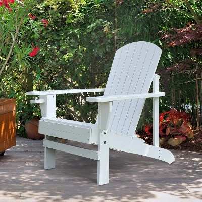 Outsunny Wooden Adirondack Chair Outdoor Classic Lounge Chair With Ergonomic Design & A Built-In Cup Holder For Patio Deck Backyard Fire Pit