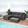 Outsunny 5 Piece Patio Wicker Furniture Set, Outdoor Sectional Sofa Set Rattan Conversation Sets With Tempered Glass Tabletop Coffee Table And Ottoman For Garden, Balcony, Backyard