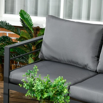 Outsunny Patio Furniture Set 4 Pieces, Outdoor Conversation Set With Water-Resistant Cushions, Coffee Table, 3-Seater Sofa, 2 Chairs For Porch, Gray - Image 4