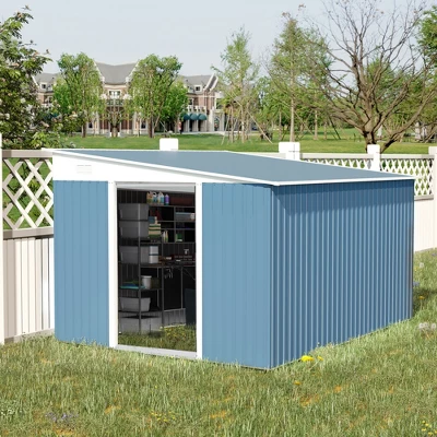 Outsunny 11' X 9' Steel Garden Storage Shed Outdoor Metal Lean To Tool House With Double Sliding Lockable Doors & 2 Air Vents - Image 2