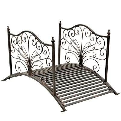 Outsunny 4’ Metal Arch Backyard Garden Bridge With Safety Siderails, Delicate Scrollwork, & Easy Assembly, Black Bronze - Image 3