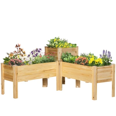 Outsunny Raised Garden Bed Set Of 3, Elevated Wood Planter Box With Legs And Bed Liner For Grow Vegetables, Herbs, And Flowers, Natural - Image 3