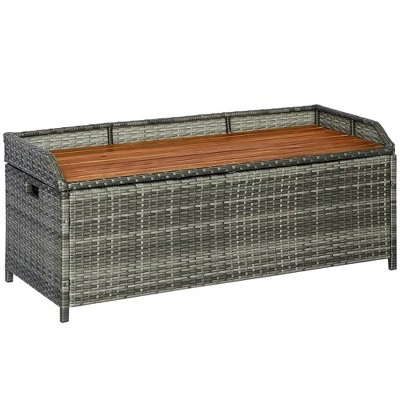 Outsunny Outdoor Storage Bench Wicker Deck Boxes With Wooden Seat, Gas Spring, Rattan Container Bin With Lip, Ideal For Storing Tools, Accessories And Toys - Image 7