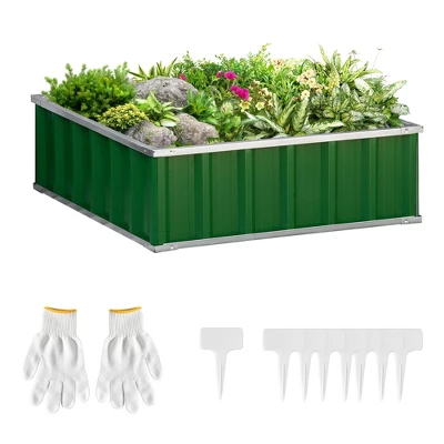 Outsunny 3x3ft Galvanized Raised Garden Bed, Steel Planter For Outdoor Plants, No Bottom W/ A Pairs Of Glove For Backyard, Patio To Grow Vegetables, Herbs, And Flowers - Image 7