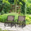 Outsunny 2 Piece Outdoor Glider Chair Set, Swing Chair With Breathable Mesh Fabric, Curved Armrests For Porch, Garden, Poolside, Balcony, Brown