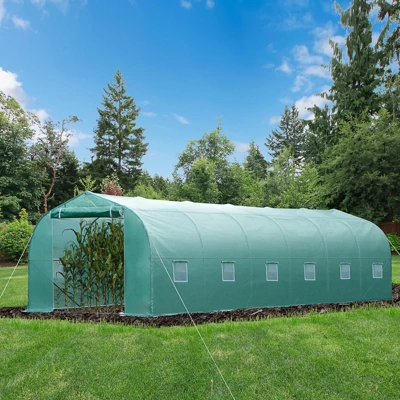 Outsunny 26' X 10' X 7' Walk-In Greenhouse Tunnel, Large Gardening Plant Hot House With 12 Windows And Zipper Doors For Backyard - Image 2