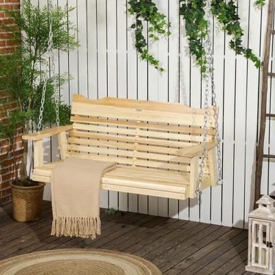 Outsunny 2-Seater Hanging Porch Swing, Outdoor Patio Swing Bench With Metal Chains, For Deck, Patio, Garden, Backyard - Image 2