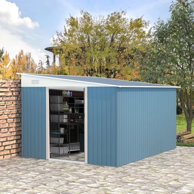 Outsunny 11' X 9' Steel Garden Storage Shed Outdoor Metal Lean To Tool House With Double Sliding Lockable Doors & 2 Air Vents