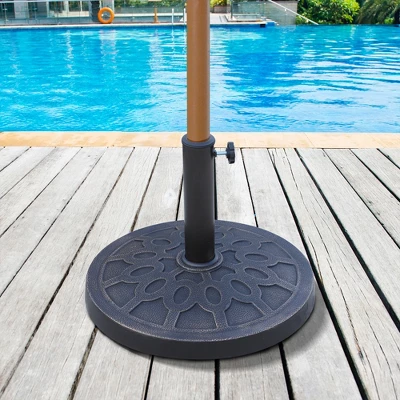 Outsunny 18" 26 Lbs Round Resin Umbrella Base Stand Market Parasol Holder With Beautiful Decorative Pattern & Easy Setup, For Φ1.5", Φ1.89" Pole, For Lawn, Deck, Backyard, Garden, Bronze