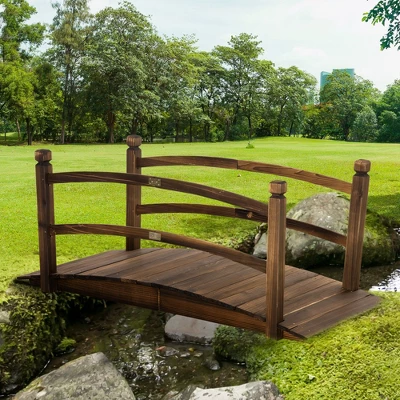 Outsunny 4.7' Garden Bridge, Arc Wood Footbridge, Decorative Pond Bridge With Side Rails - Image 2