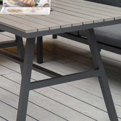 Outsunny 4 Piece Patio Furniture Set, Outdoor L-Shaped Sectional Sofa With 2 Couches, Bench, Dining Table, Cushions, Aluminum Conversation Set, Gray - Image 4