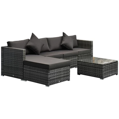Outsunny 6 Pieces Outdoor PE Rattan Sofa Set, Sectional Conversation Wicker Patio Couch Furniture Set With Cushions And Coffee Table - Image 11
