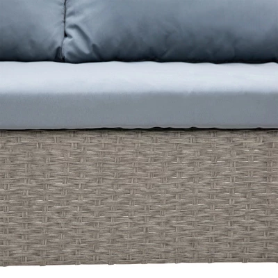 Outsunny 4 Pieces Patio Wicker Sofa Set, Outdoor PE Rattan Modern Furniture Set With Cushions & Dining Table, Bench For Garden, Backyard, Lawn - Image 5