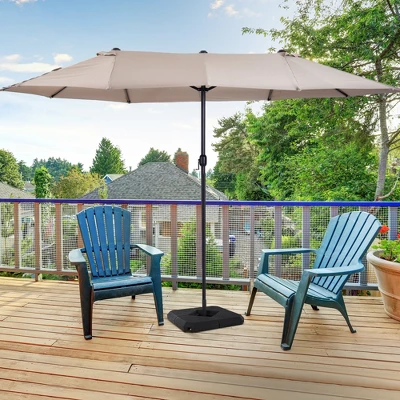 Outsunny 4-Piece Outdoor Patio Offset Umbrella Base Stand Weight Holder W/ Cross Base For Powerful Support, 158lbs Sand Or 132lbs Water Filled, Black