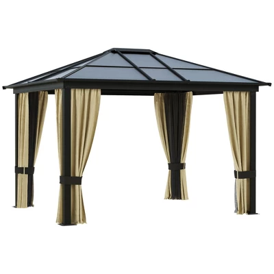 Outsunny 10x12 Polycarbonate Hardtop Gazebo, Gazebo Canopy With Aluminum Frame, Curtains And Netting For Garden, Patio, Backyard, Beige - Image 6