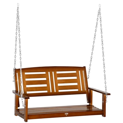 Outsunny Hanging Porch Swing Outdoor Patio Swing Chair With Pine Wood Frame And Wide Backrest For Patio And Yard - Image 7