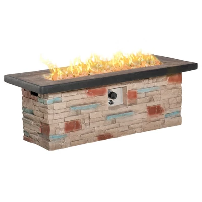 Outsunny Outdoor Propane Fire Pit Table Faux Brown Ledge Stone 48-inch Rectangle Fire Table, 50,000BTU Auto Ignition Gas Firepits - Image 3