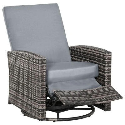 Outsunny Patio PE Rattan Wicker Recliner Chair With 360° Swivel, Soft Cushion, Lounge Chair For Patio, Garden, Backyard - Image 9
