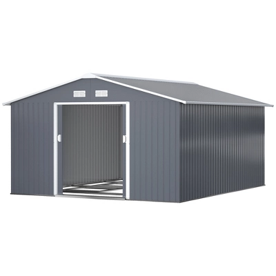 Outsunny 11' X 13' Metal Storage Shed Garden Tool House With Double Sliding Doors, 4 Air Vents For Backyard, Patio, Lawn Dark Gray - Image 3