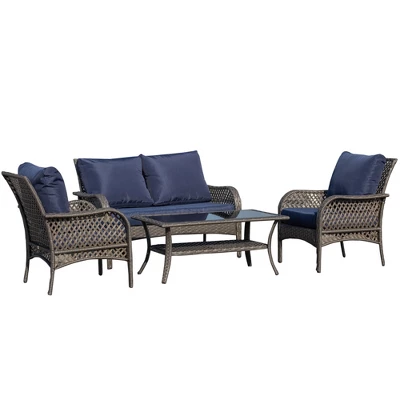 Outsunny 4-Piece Outdoor Wicker Sofa Set, Outdoor PE Rattan Conversation Furniture With 4 Chairs & Table, Water-Fighting Material - Image 6