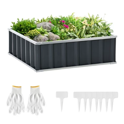 Outsunny 3x3ft Galvanized Raised Garden Bed, Steel Planter For Outdoor Plants, No Bottom W/ A Pairs Of Glove For Backyard, Patio To Grow Vegetables, Herbs, And Flowers - Image 8