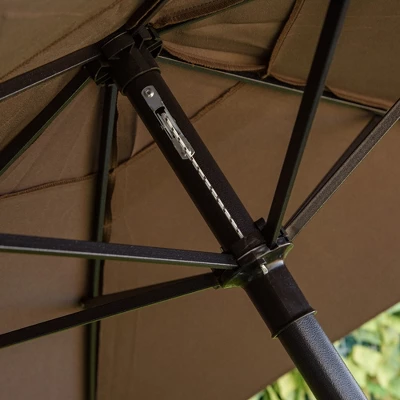 Outsunny 4 Piece Patio Bar Set For 2 With 6' Adjustable Tilt Umbrella, Outdoor Bistro Set With Folding Chairs & Glass Round Dining Table - Image 5