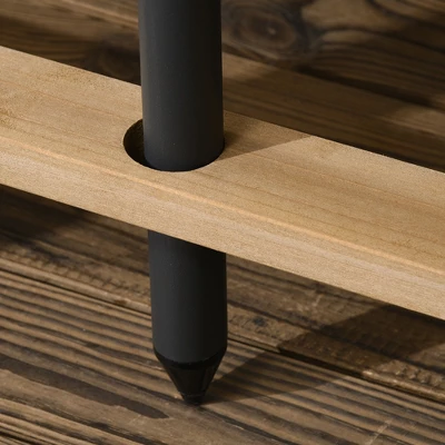 Outsunny 5 Piece Patio Furniture, 6 Seat Outdoor Dining Set, Natural Wood Dinner Table, 2 Chairs, Loveseats With Armrests & Umbrella Hole, Light Brown - Image 5