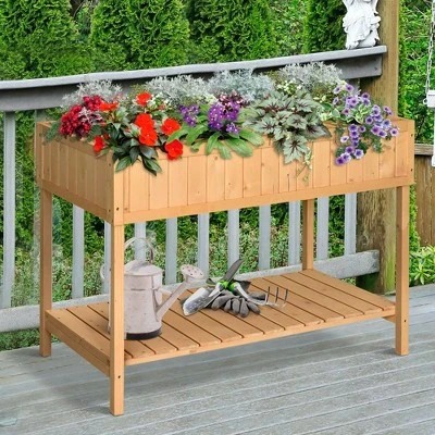 Outsunny Wooden Raised Garden Bed With 8 Slots, Elevated Planter Box Stand With Open Shelf For Limited Garden Space To Grow Herbs, Vegetables, And Flowers - Image 2