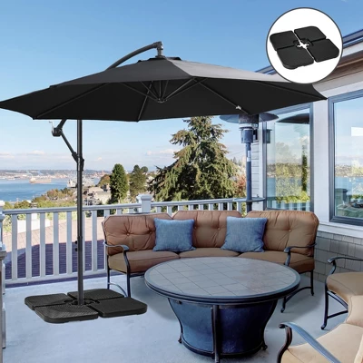 Outsunny 4-Piece 175lb Cantilever Patio Umbrella Base Weights For Offset Hanging Umbrella, Fasteners, HDPE Water Or Sand Filled Weights, Black