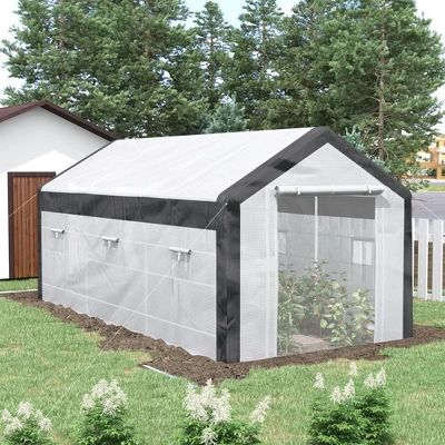 Outsunny 20' X 10' X 9' Walk-In Greenhouse, Outdoor Gardening Canopy With 6 Roll-up Windows, 2 Zippered Doors & Weather Cover, White - Image 2