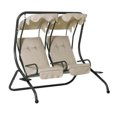 Outsunny Modern 2-Seater Outdoor Patio Swing Chair, Porch Seats With Cup Holder And Removeable Canopy - Image 6