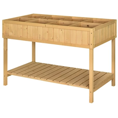 Outsunny Wooden Raised Garden Bed With 8 Slots, Elevated Planter Box Stand With Open Shelf For Limited Garden Space To Grow Herbs, Vegetables, And Flowers - Image 3