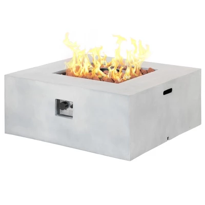 Outsunny 36" Firepit Table For Outside, 50,000 BTU Large Rectangular Stone Gas Firepit With Lava Rocks & Rain Cover, Fits 20lb Tank, Gray - Image 3