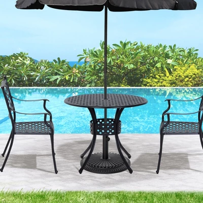 Outsunny 33" Patio Dining Table Round Cast Aluminium Outdoor Bistro Table With Umbrella Hole - Black - Image 2