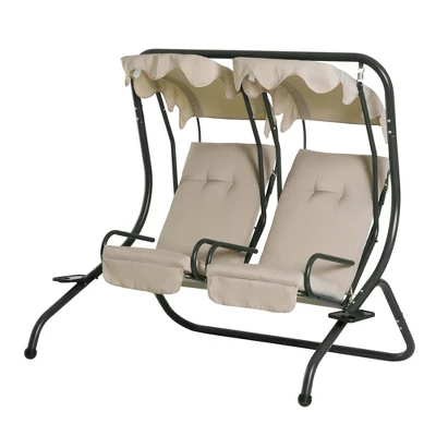 Outsunny Modern 2-Seater Outdoor Patio Swing Chair, Porch Seats With Cup Holder And Removeable Canopy - Image 3