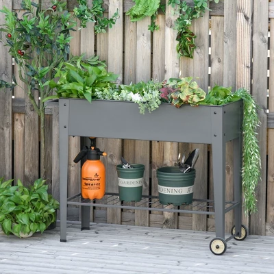 Outsunny 41" X 15" X 32" Raised Garden Bed Elevated With 2 Wheels, Bottom Shelf For Storing Tools, & Water Drainage Hole - Image 2