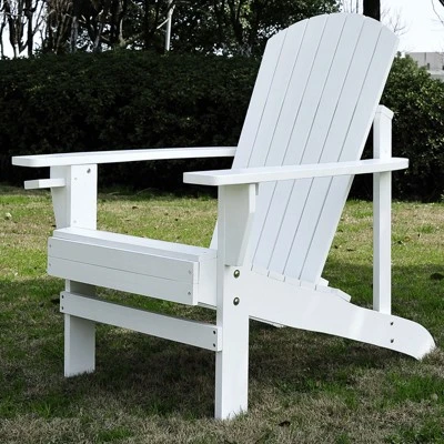 Outsunny Wooden Adirondack Chair Outdoor Classic Lounge Chair With Ergonomic Design & A Built-In Cup Holder For Patio Deck Backyard Fire Pit - Image 6