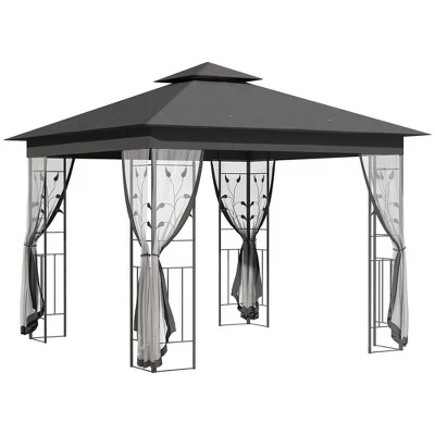 Outsunny 10' X 10' Outdoor Patio Gazebo Canopy With 2-Tier Polyester Roof, Mesh Netting Sidewalls, And Steel Frame - Image 8