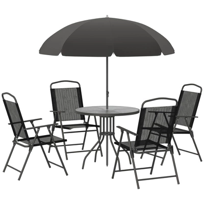 Outsunny 6 Piece Patio Dining Set For 4 With Umbrella, 4 Folding Dining Chairs & Round Glass Table For Garden, Backyard And Poolside - Image 7