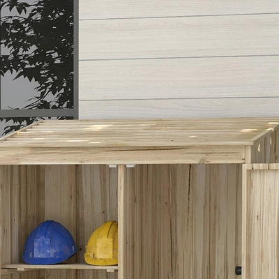 Outsunny Wooden Garden Shed Tool Storage With Double Magnet Doors, Garden Shed With Tilted Roof, 47.25" X 22.5" X 72'', Natural - Image 4