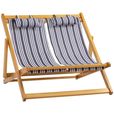 Outsunny 2-Person Double Patio Chaise Lounge Chair, Reclining Lounger, Folding Beach Chair With Adjustable Backrest For Deck, Beach And Poolside - Image 7