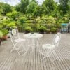 Outsunny 3 Piece Patio Bistro Set, Metal Folding Chairs, Foldable Outdoor Dining Table, Stone Flower Mosaic Spring Flower Pattern, White