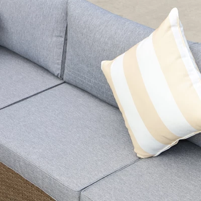 Outsunny 6 Piece Patio Furniture Set Outdoor Wicker Conversation PE Rattan Sectional Sofa Set With Ottoman, Tempered Glass Table, Gray - Image 4